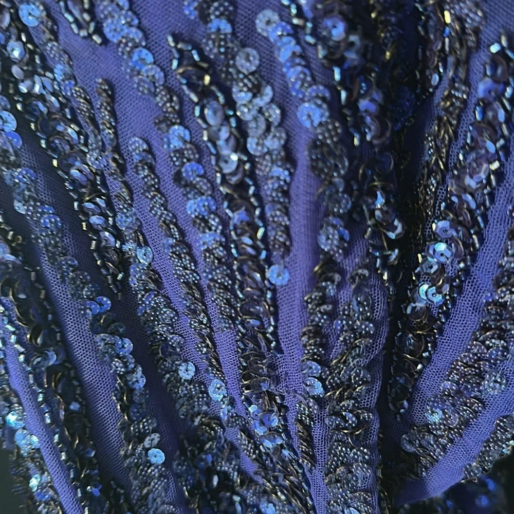 Amarra Cobalt Blue Beaded Dangles Spaghetti Strap Gown Women’s Size 2 Prom Dress - Picture 9 of 15